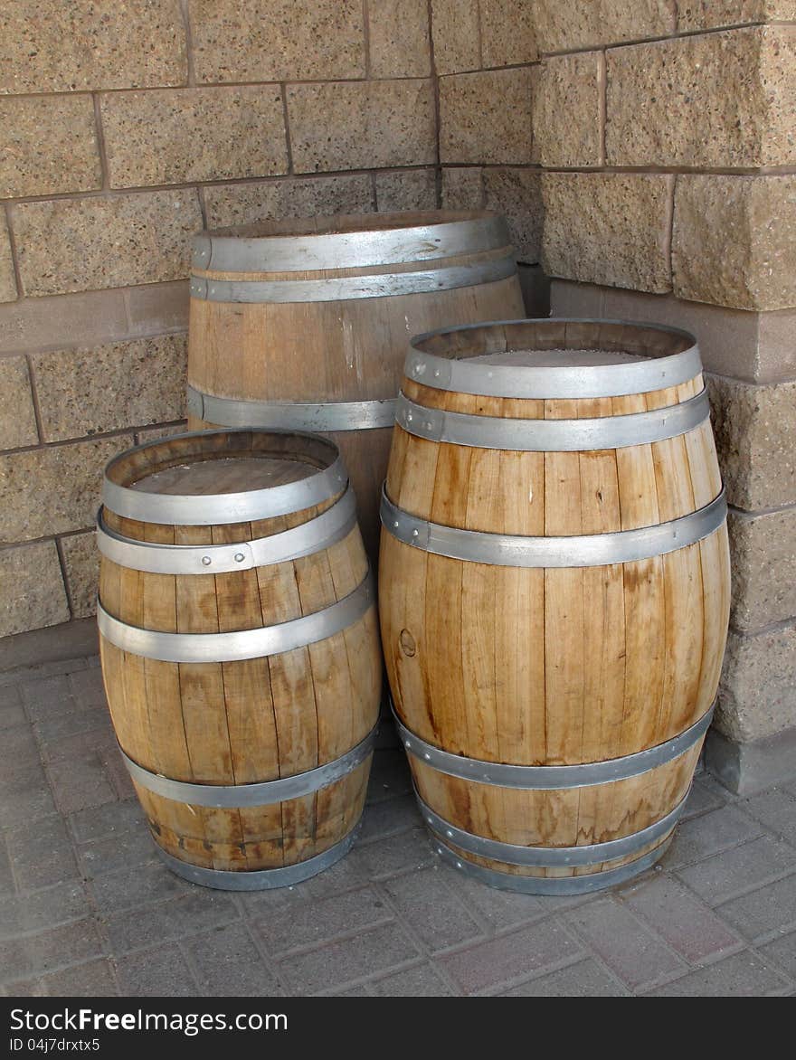 Three New Wooden Barrels By Wall