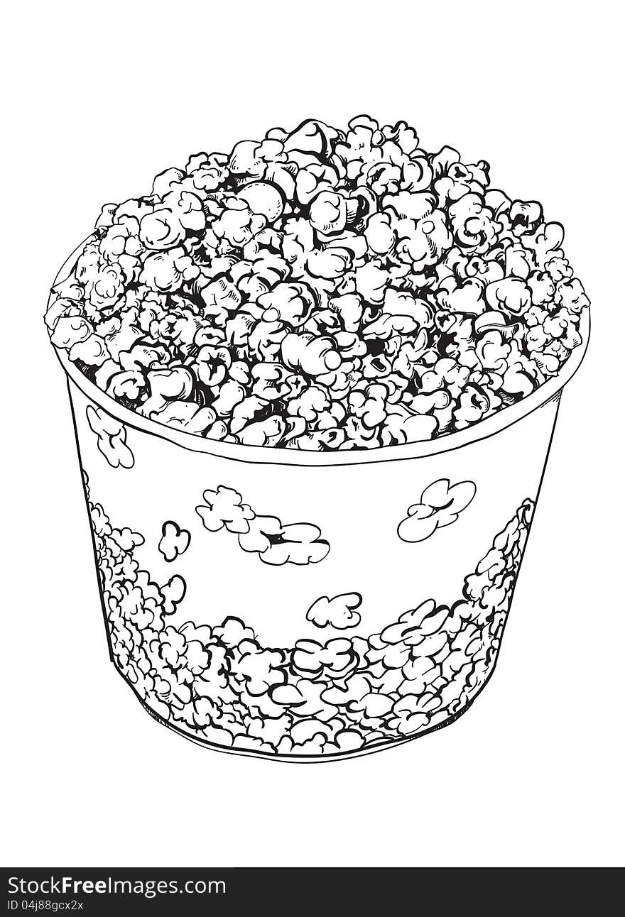 Hand drawn illustration of a pop corn bucket. Hand drawn illustration of a pop corn bucket