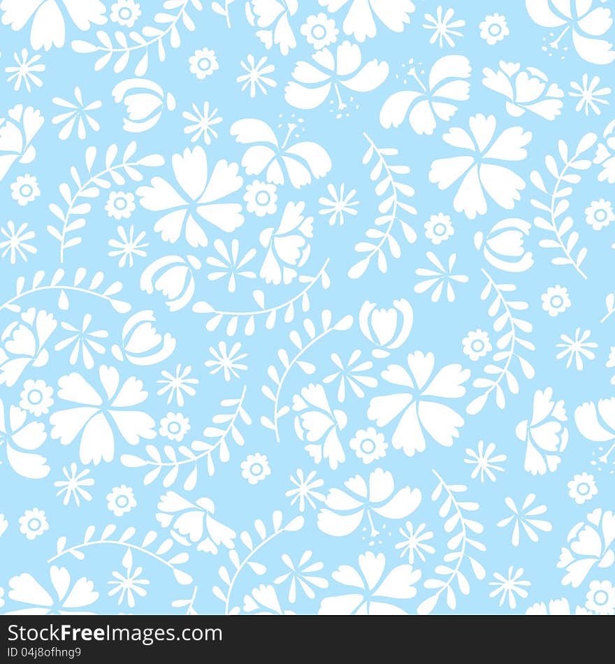 Blue vector seamless background with flowers and leaves. Blue vector seamless background with flowers and leaves