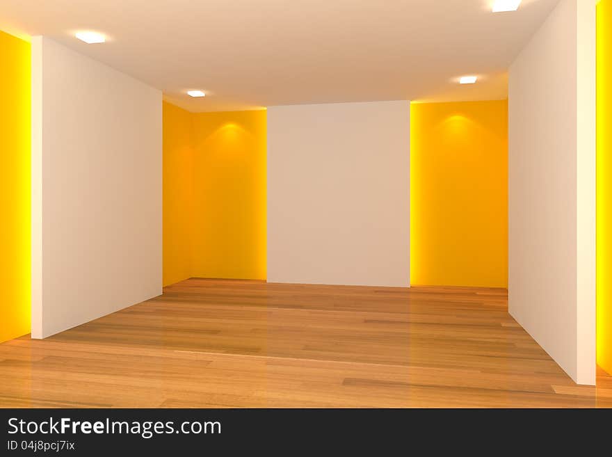 Home interior rendering with empty room color wall and decorated with wooden floors. Home interior rendering with empty room color wall and decorated with wooden floors.