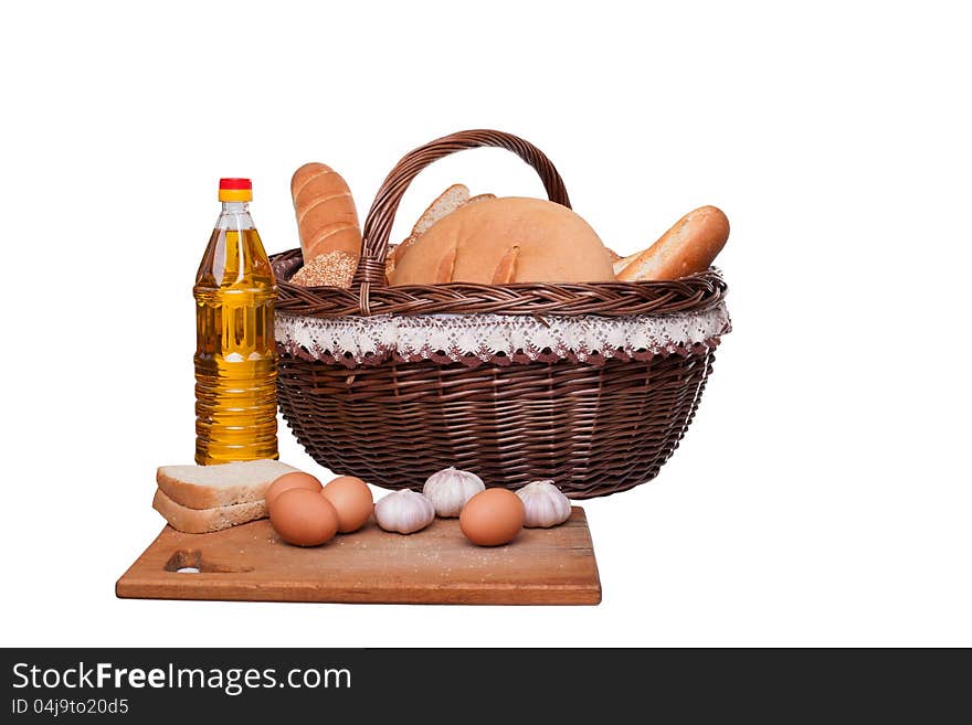 Set of bakery products on white