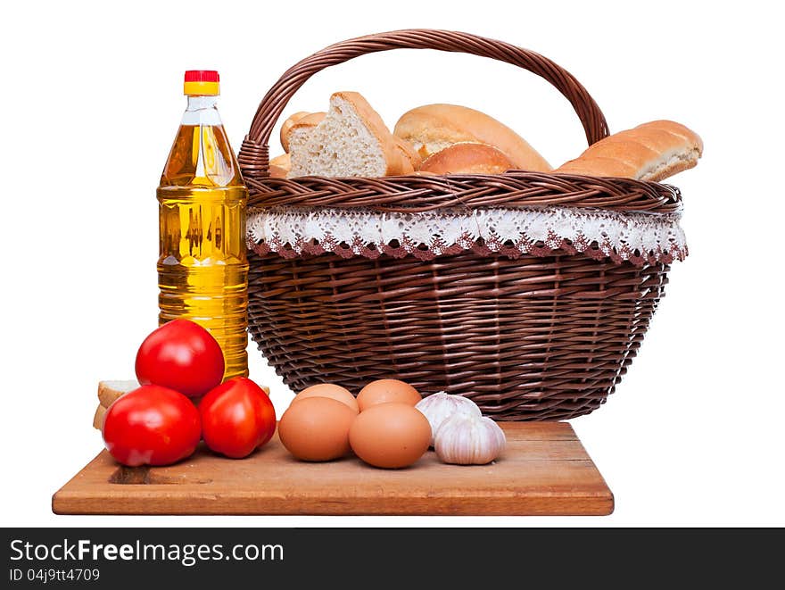 Set of bakery products on white