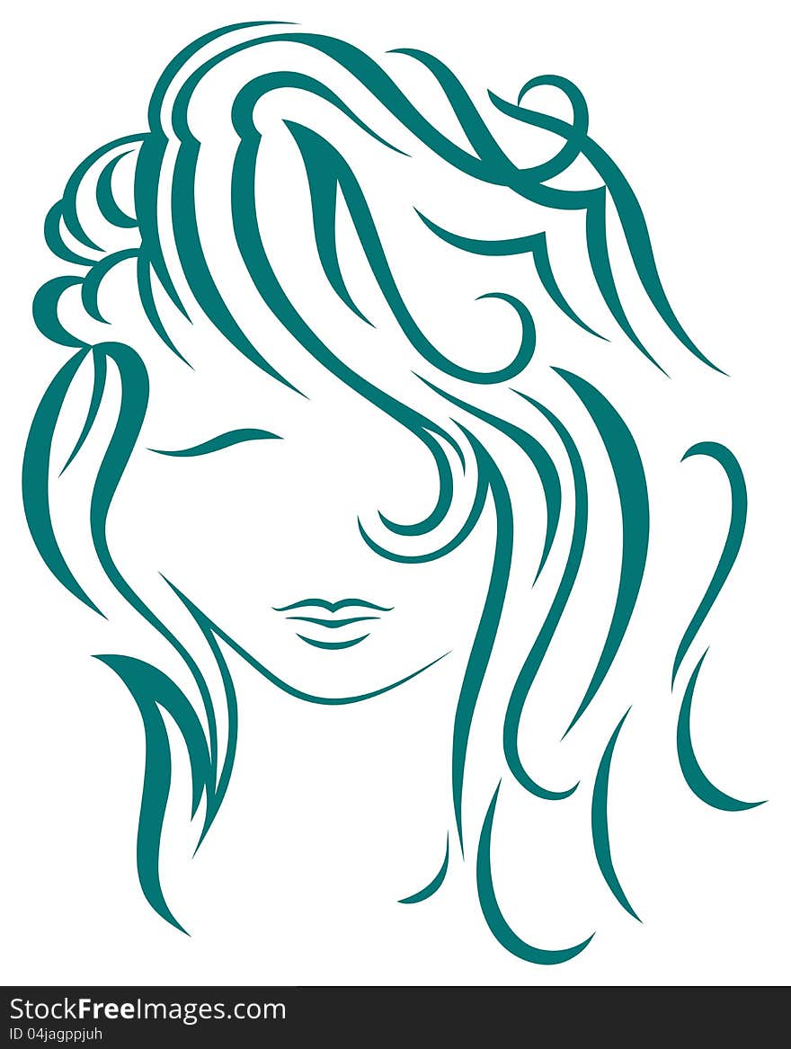 Beautiful woman with long hair. Vector