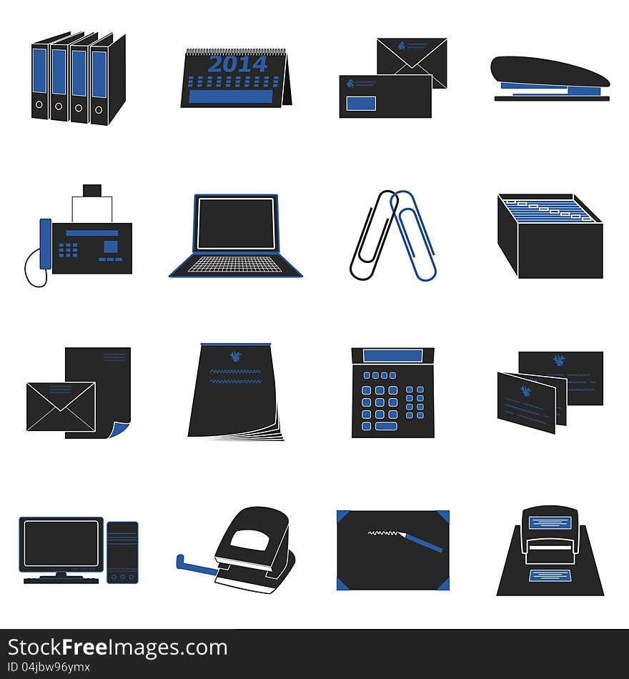 Office icons in black and blue