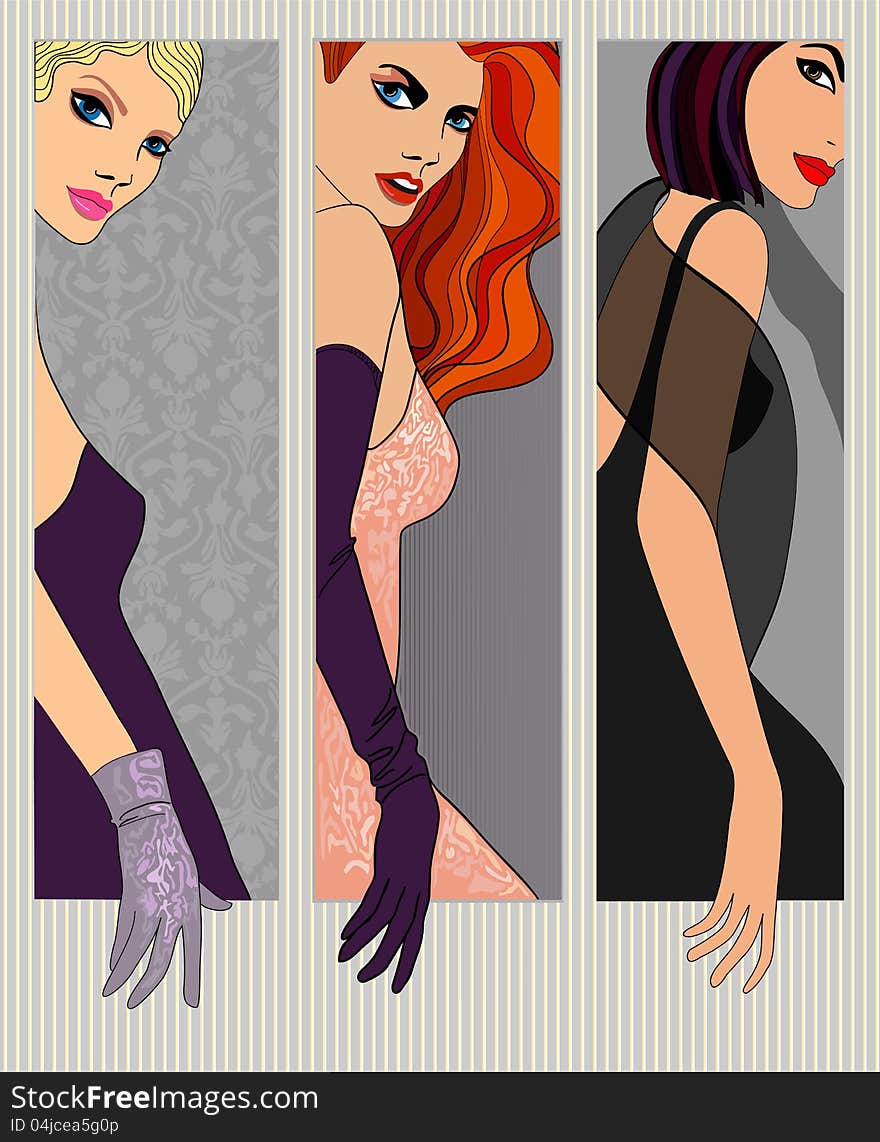 Vector image of three girls