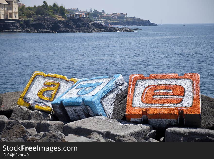 Color murals on the cliff overlooking the sea. Color murals on the cliff overlooking the sea