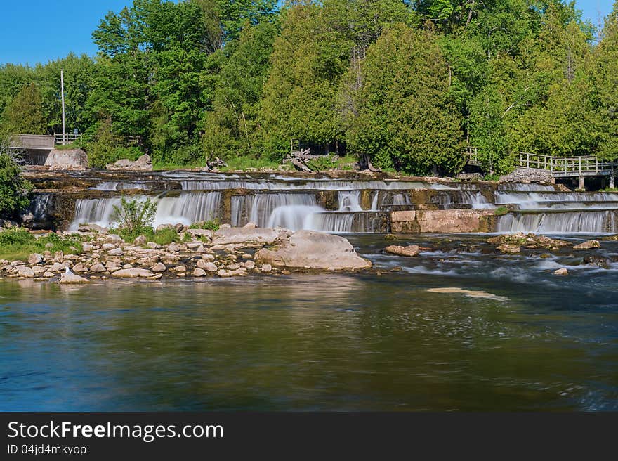 Sauble Falls Provincial Park is located in the community of Sauble Falls, town of South Bruce Peninsula, Bruce County in southwestern Ontario, Canada. It is in the lower drainage basin of the Sauble River, which flows into Lake Huron. Sauble Falls Provincial Park is located in the community of Sauble Falls, town of South Bruce Peninsula, Bruce County in southwestern Ontario, Canada. It is in the lower drainage basin of the Sauble River, which flows into Lake Huron.