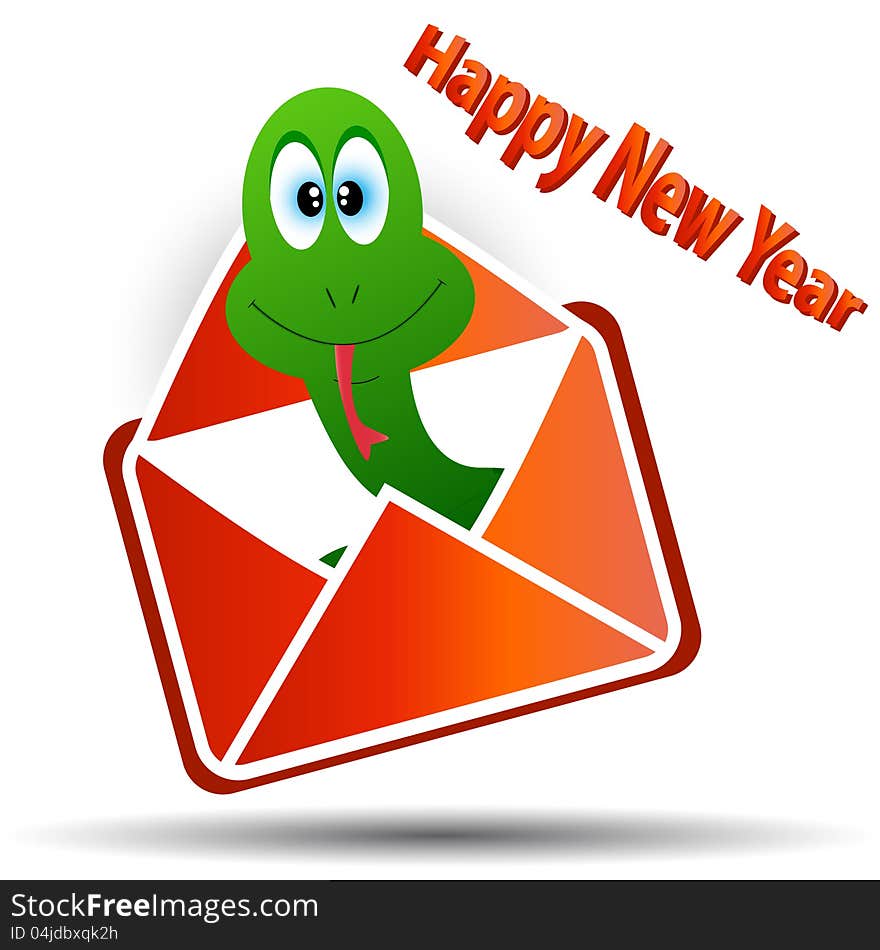 Snake in an envelope with a congratulation of happy new year