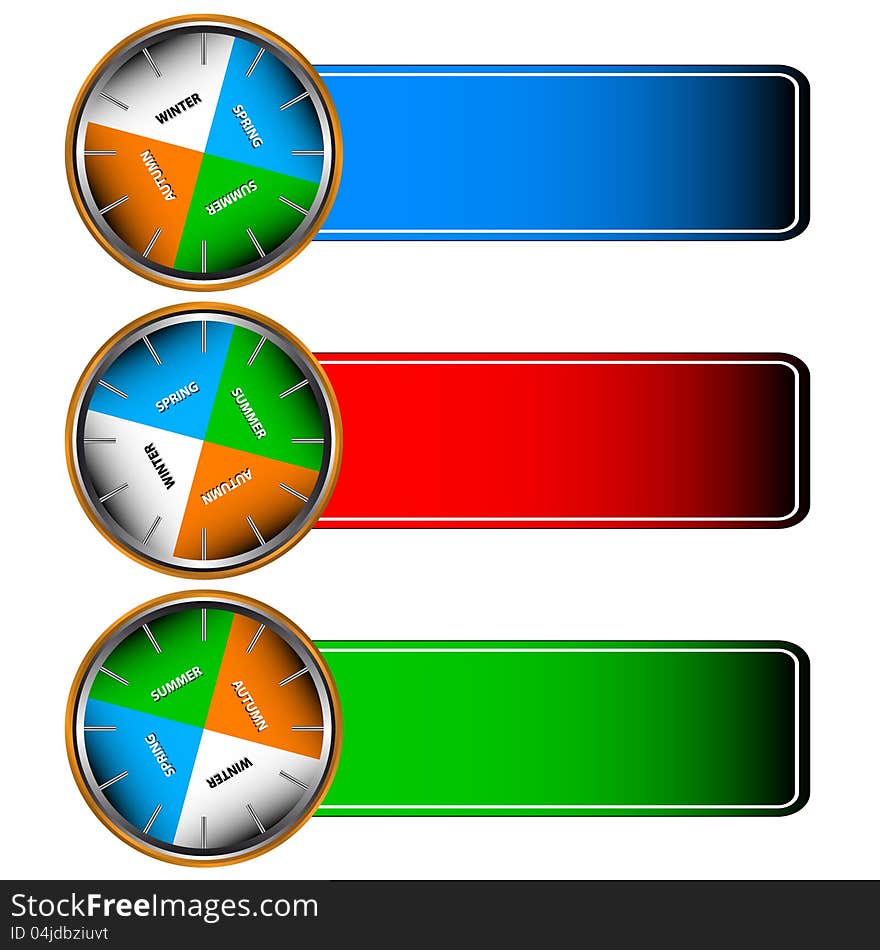 Three multi-colored forms with icons of four seasons. Three multi-colored forms with icons of four seasons