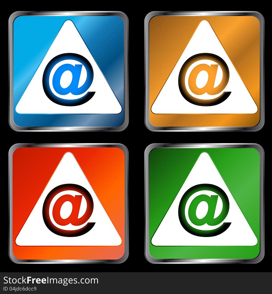 Four multi-colored signs an email in unique style. Four multi-colored signs an email in unique style