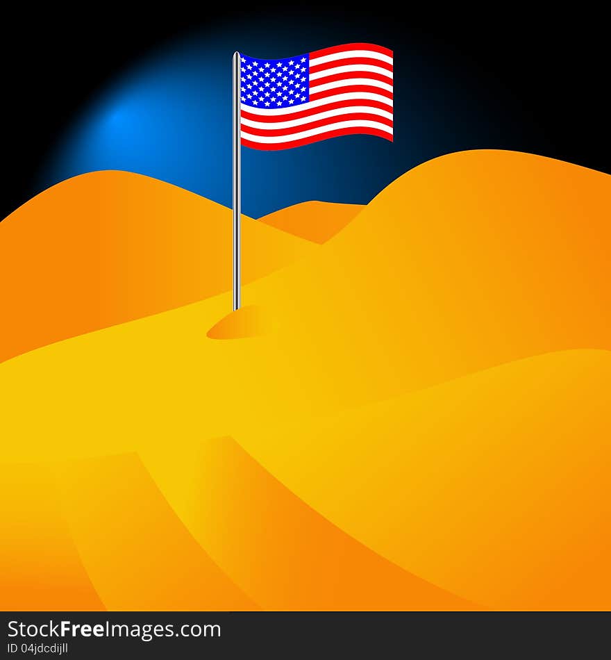 The American flag in the desert in abstract style