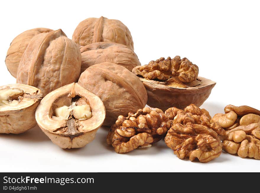 Brown walnuts isolated on white background