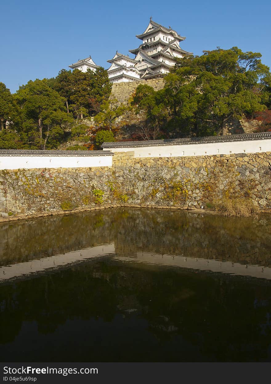 Himeji Castle Complex reflects on the three country moat. Himeji Castle Complex reflects on the three country moat