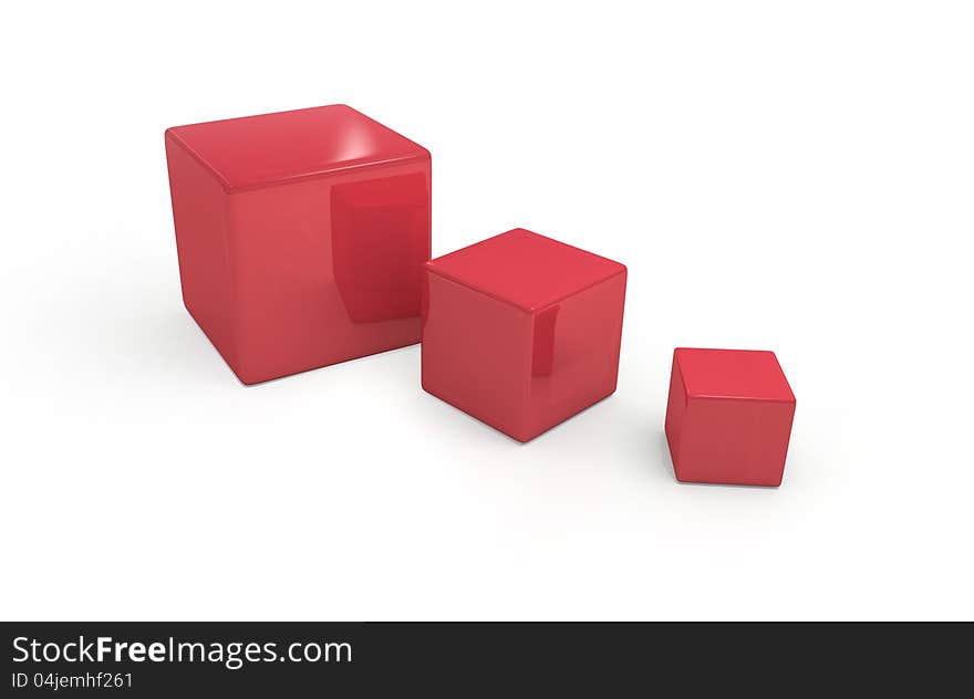 Three red cubes on white background