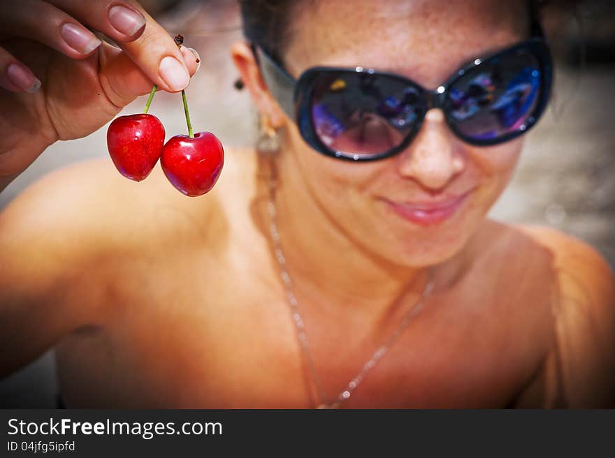 Two sweet cherries