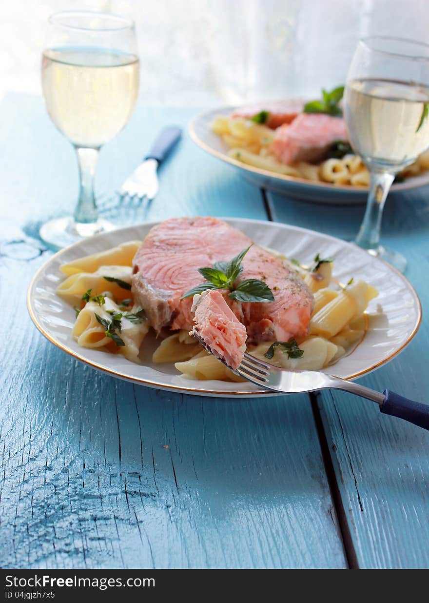 Salmon and penne