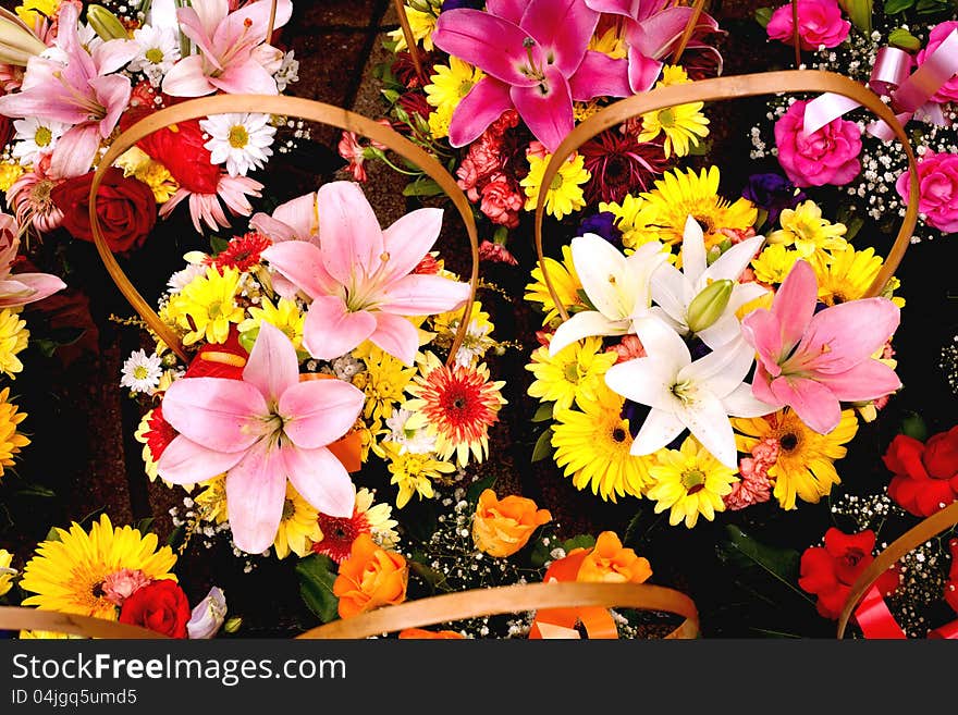 Baskets With Colorful Bouquets