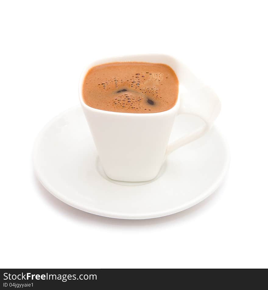 White cup of coffee on white background