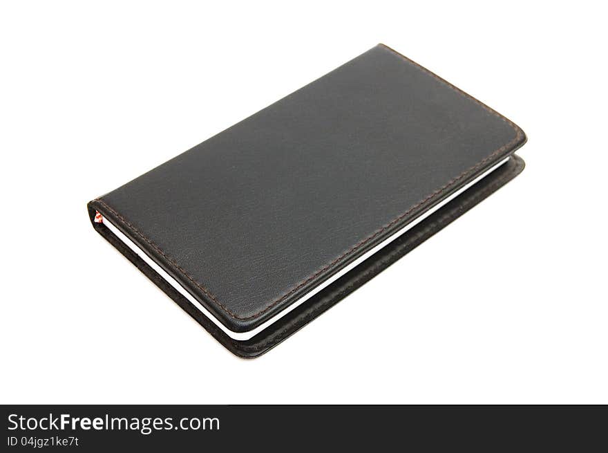 Black notebook on white background