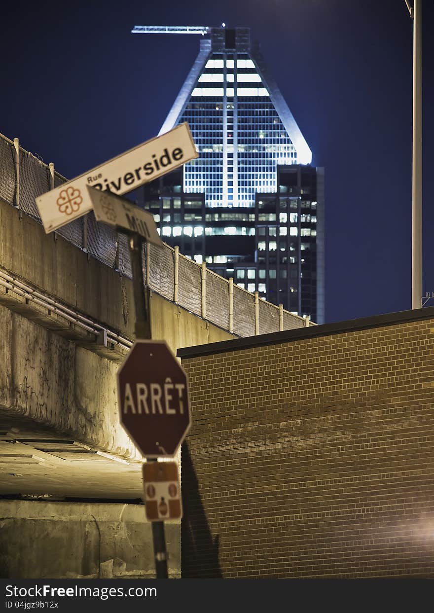 Corner of a street Montreal night scene. Corner of a street Montreal night scene