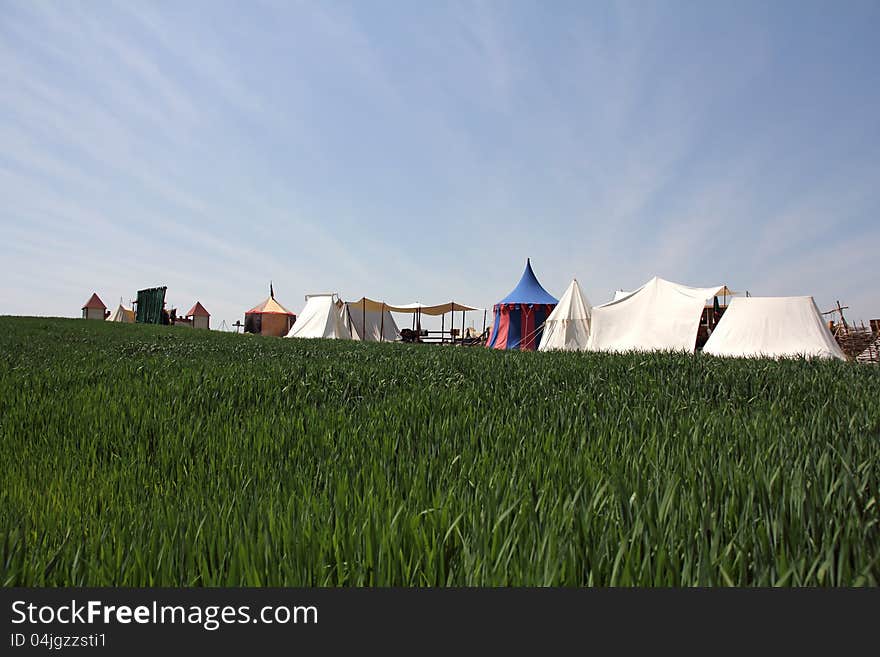 Sword of the tent camp on the lawn. Sword of the tent camp on the lawn