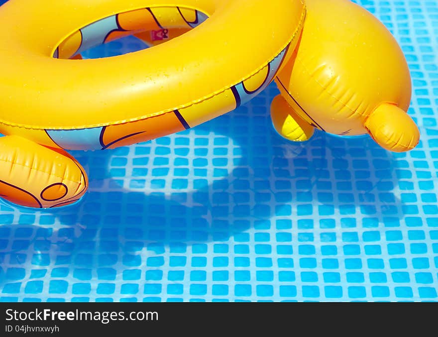 Close up of Colorful toy swimming tire at the pool