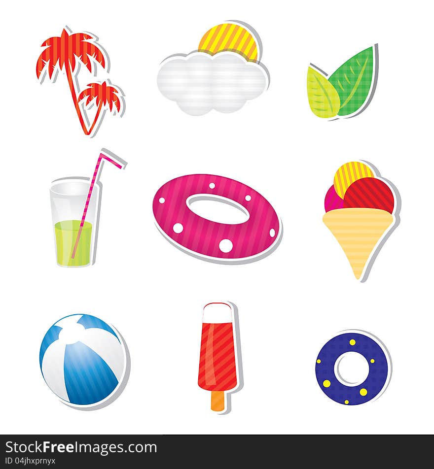 Vector summer icon set on white background