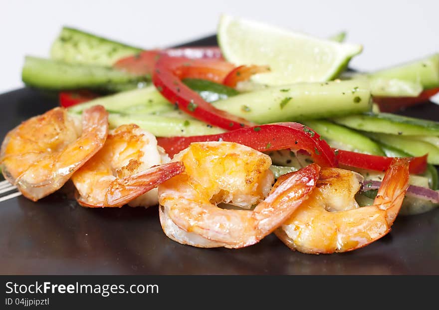 Green salad with shrimps - healthy eating concept