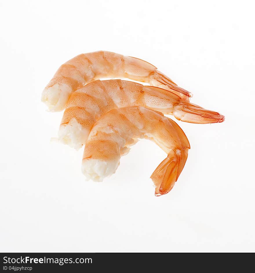 Shrimps close up on white background