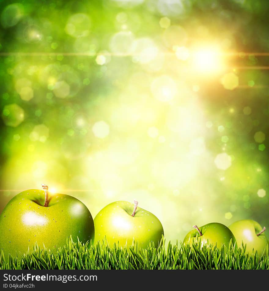 Fresh Tasty Apple On The Grass