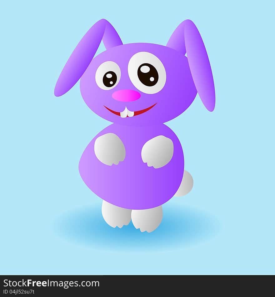 Funny purple bunny isolated on a blue background