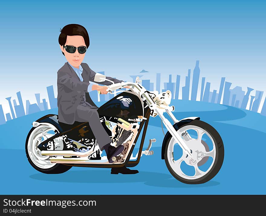 Businessman riding a chopper