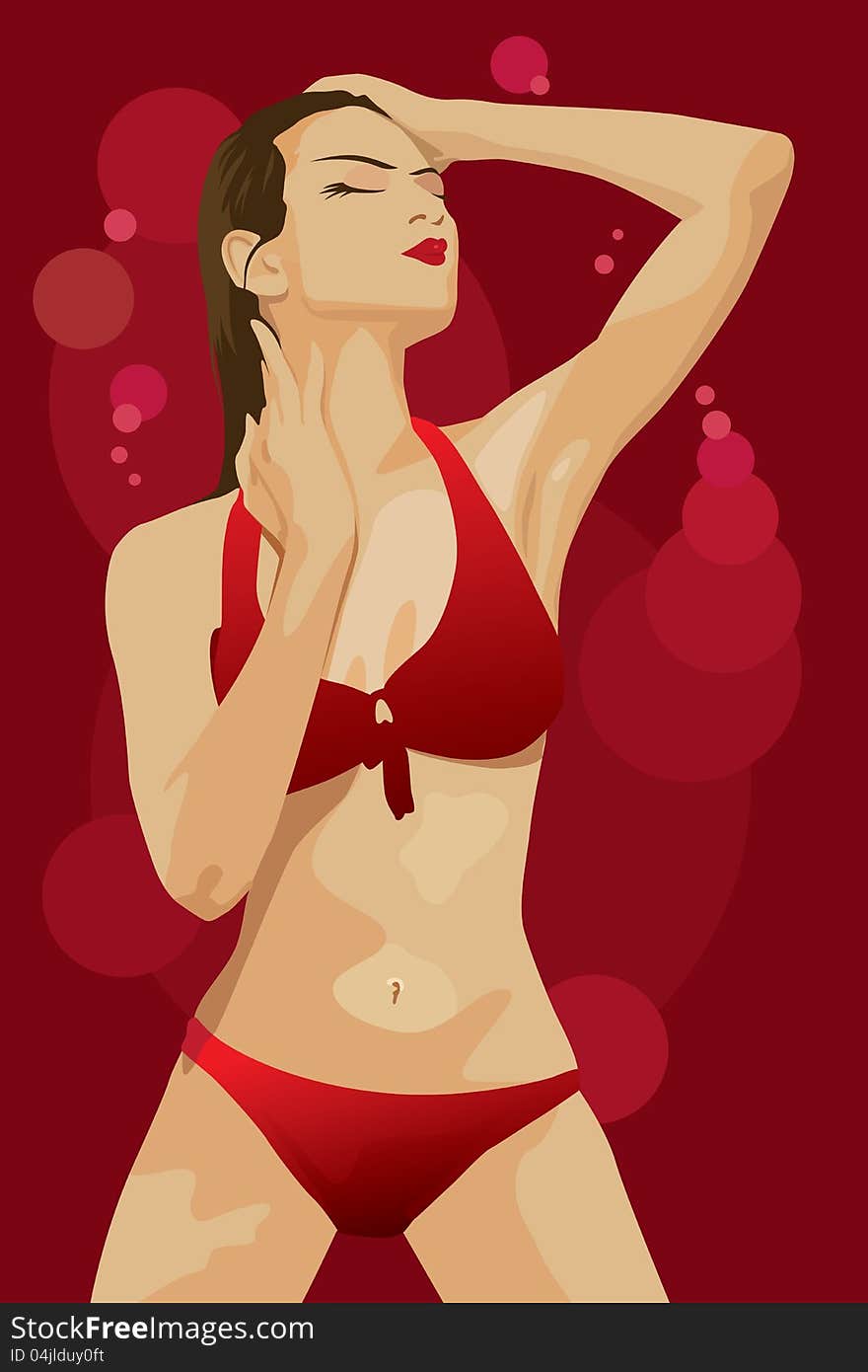 Cute little girl dressed in a red bikini, illustration vector. Cute little girl dressed in a red bikini, illustration vector.