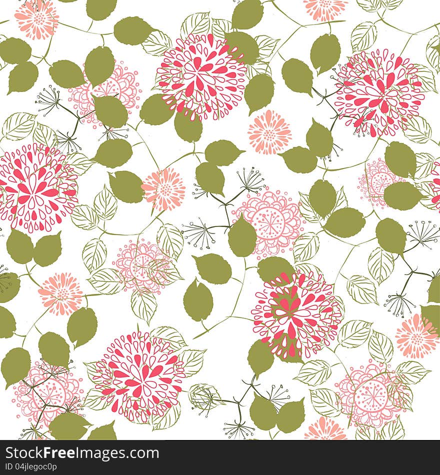 Vector seamless summer background with flowers and leaves. Vector seamless summer background with flowers and leaves