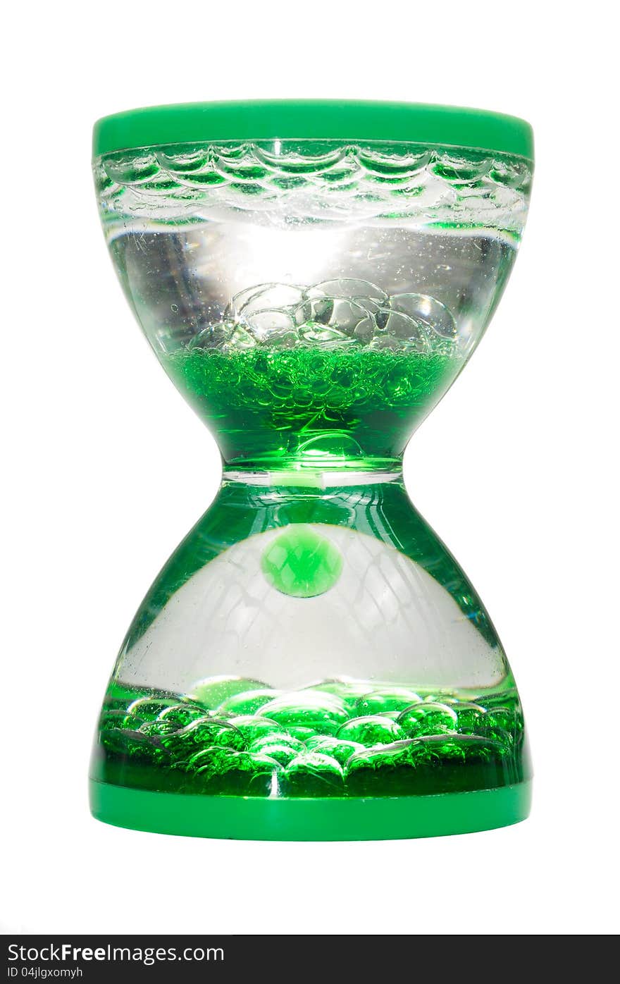 A lava hour glass with green bubbles isolated on a white background