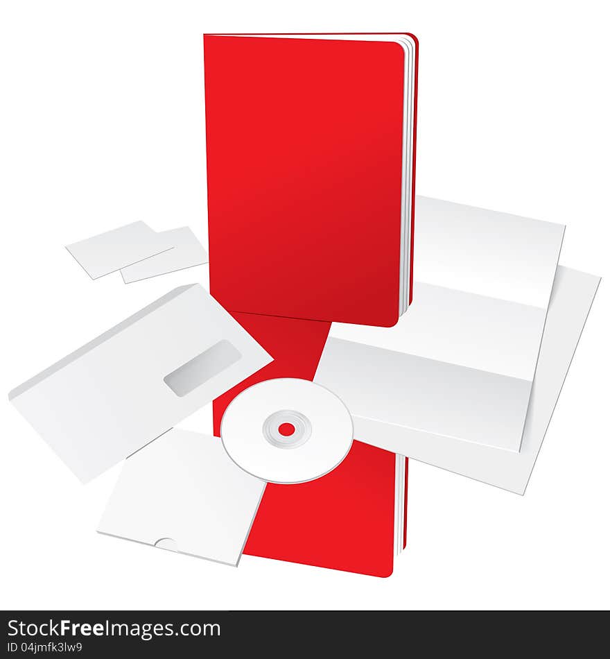 Blank Letter, Envelope, Business cards, CD and Red Folder template. Vector Illustration. Blank Letter, Envelope, Business cards, CD and Red Folder template. Vector Illustration