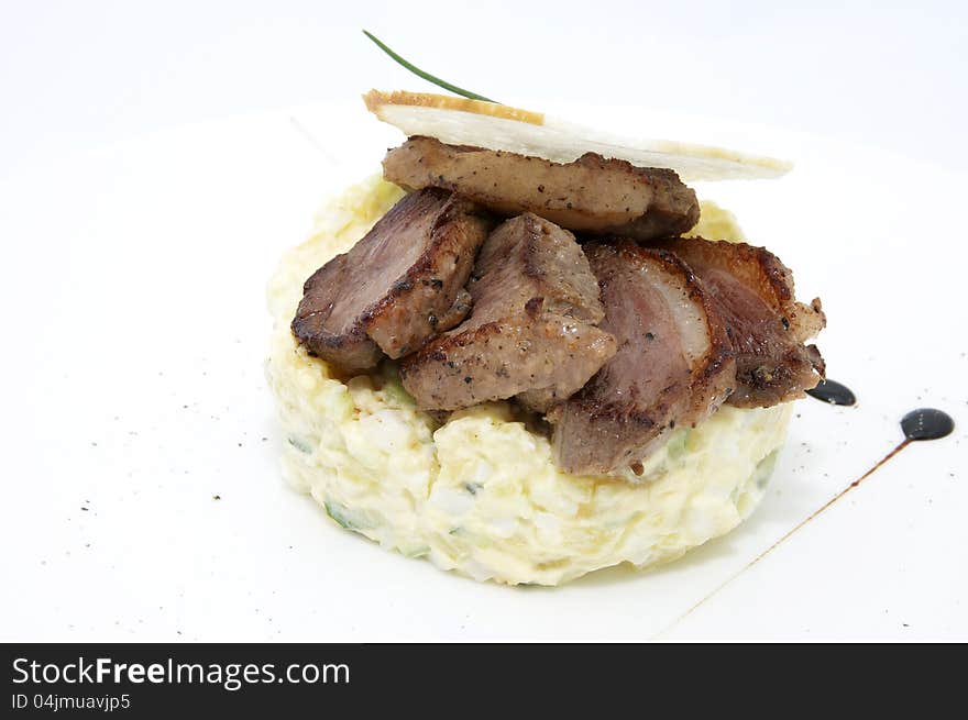 Serving of salad on white background. Serving of salad on white background