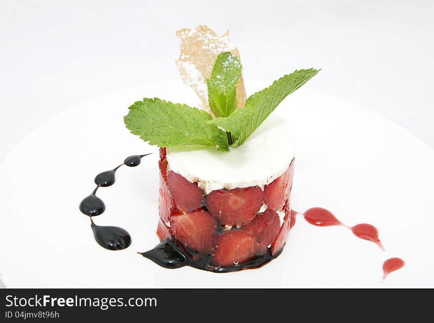 Creamy chocolate desserts and ice cream on a white background