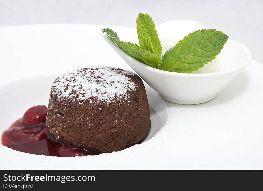 Creamy chocolate desserts and ice cream on a white background