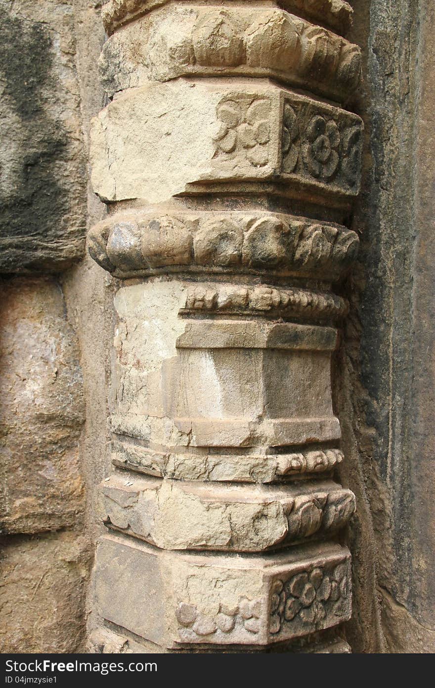 Flowers texture carving on pillar of Prasat Bayon, Angkor Thom, Siamreap, Khmer Republic. Flowers texture carving on pillar of Prasat Bayon, Angkor Thom, Siamreap, Khmer Republic