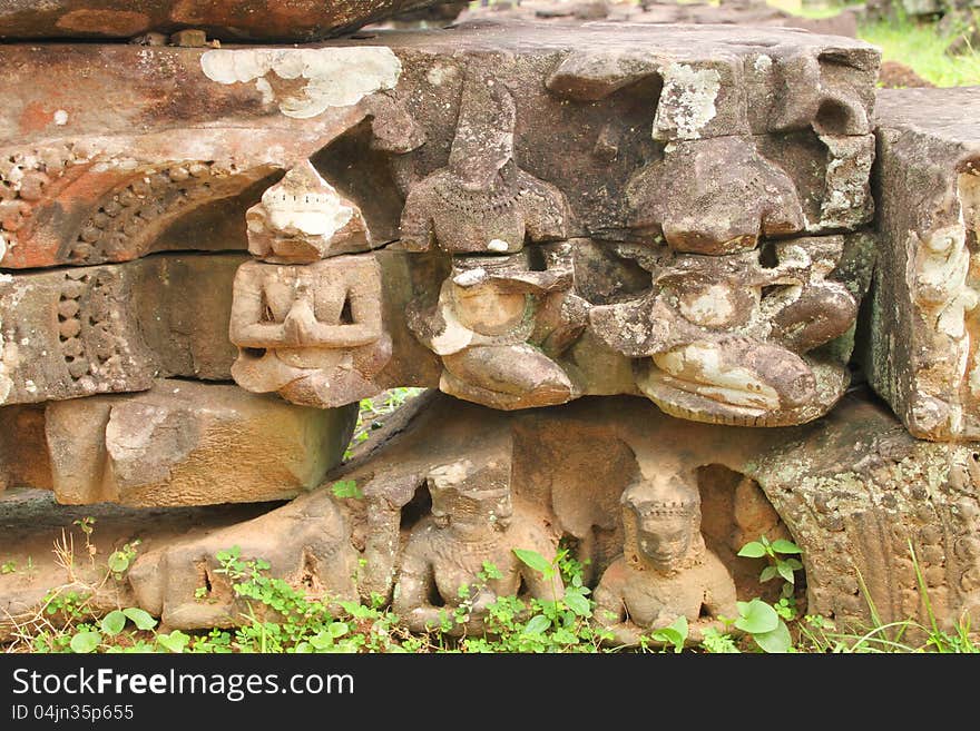 Piles of sandstone carving of Prasat Bayon, Angkor Thom, Siamreap, Khmer Republic. Piles of sandstone carving of Prasat Bayon, Angkor Thom, Siamreap, Khmer Republic