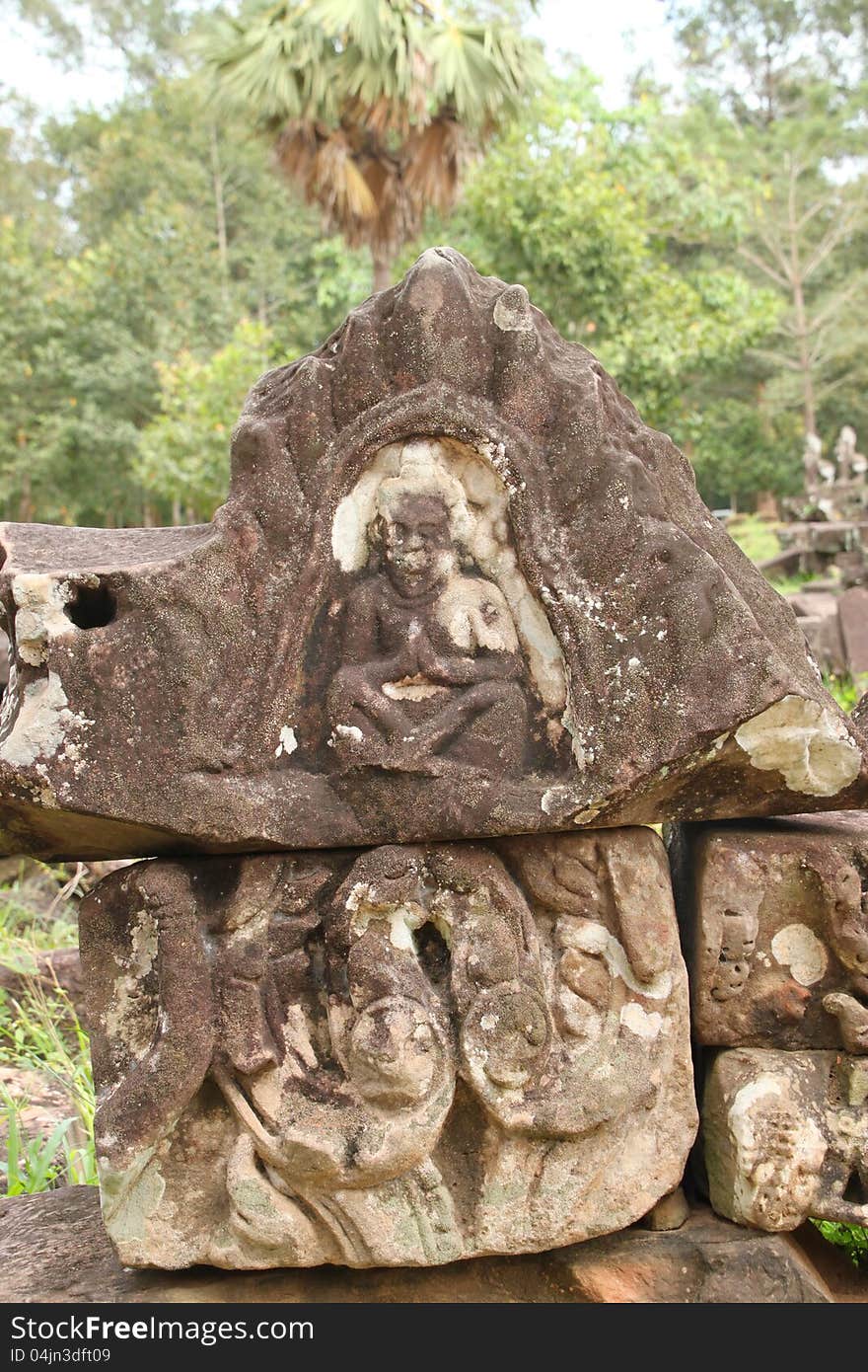 Piles of sandstone carving of Prasat Bayon, Angkor Thom, Siamreap, Khmer Republic. Piles of sandstone carving of Prasat Bayon, Angkor Thom, Siamreap, Khmer Republic