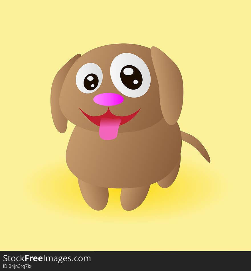 Little puppy stuck out his tongue isolated on yellow background