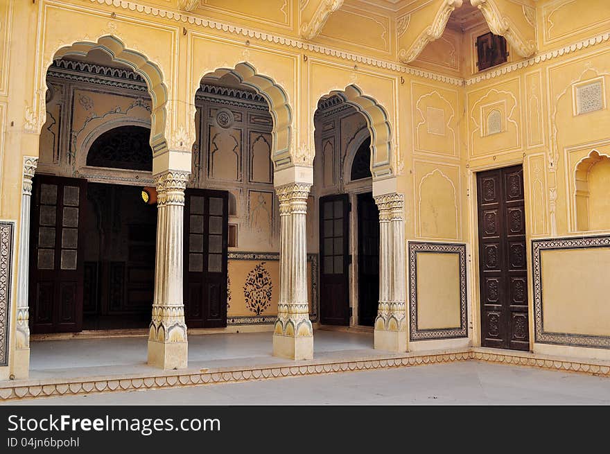 A inner view of a 16th century Indian palace. A inner view of a 16th century Indian palace