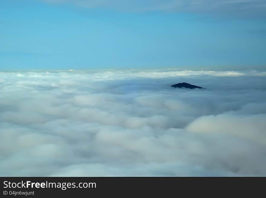 Morning inversions with wooded mountains. Morning inversions with wooded mountains