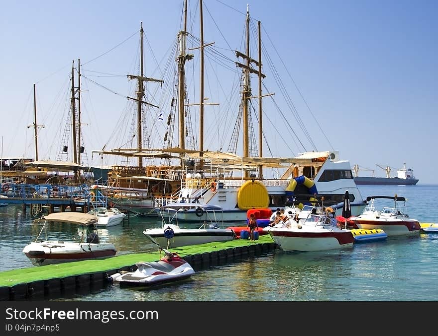 Marina with moored yachts, Eilat, Israel