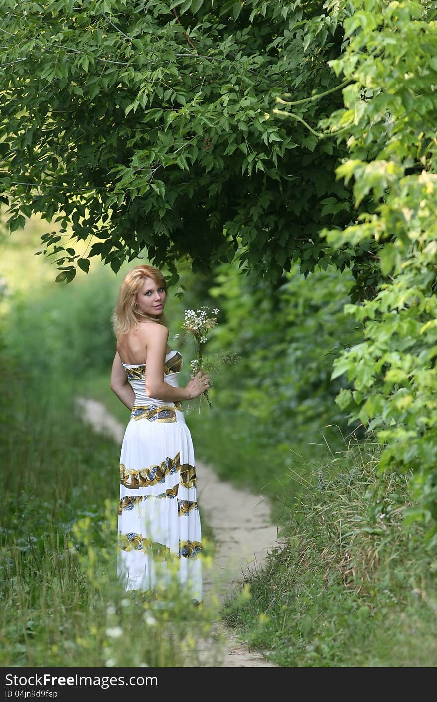 A girl with a bouquet