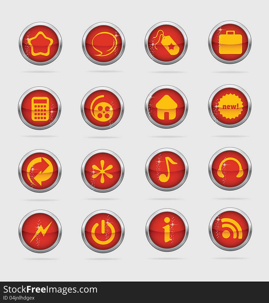 Web and creative metal cirlcle symbols set