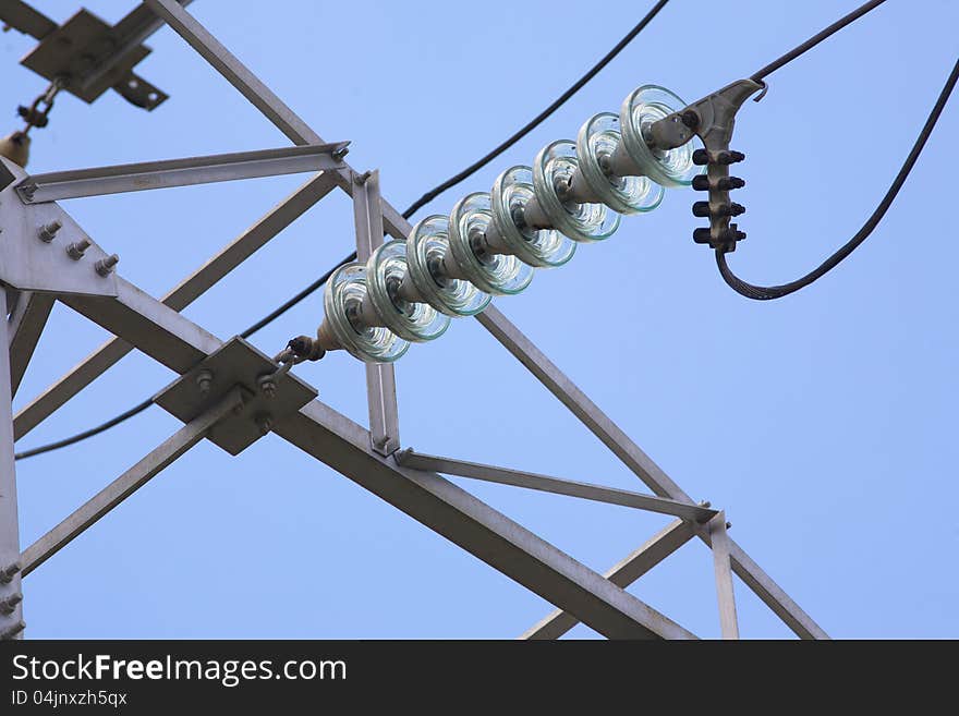 Insulators power lines close in the sky