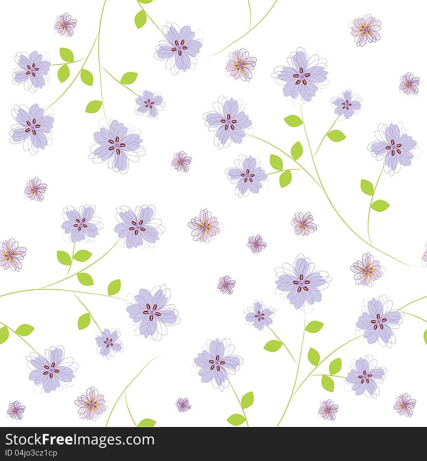 Delicate seamless summer background with flowers and leaves. Delicate seamless summer background with flowers and leaves